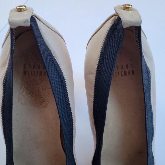 Stuart Weitzman Easily Elastic-Trim Leather Pump, Pan Napa 8.5 - Picture 10 of 12